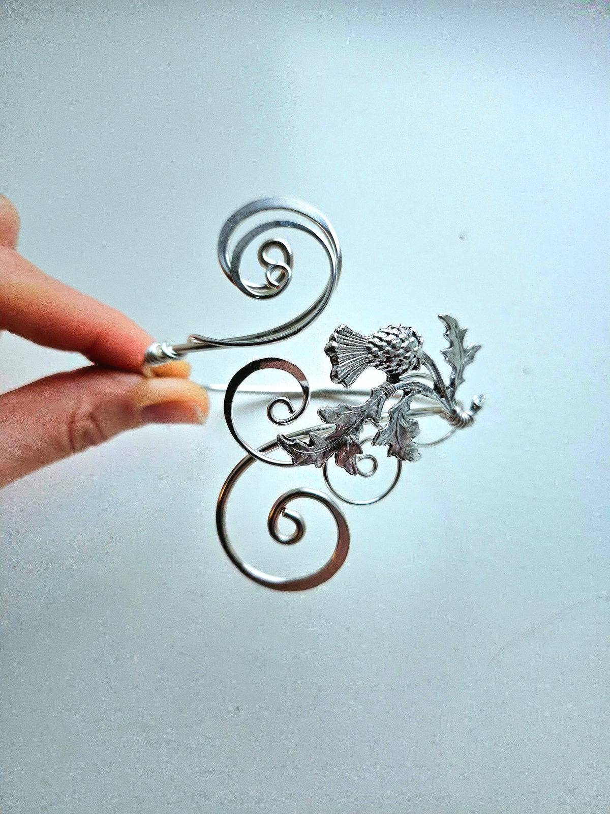 Silver Plated Scottish Thistle Bangle Cuff