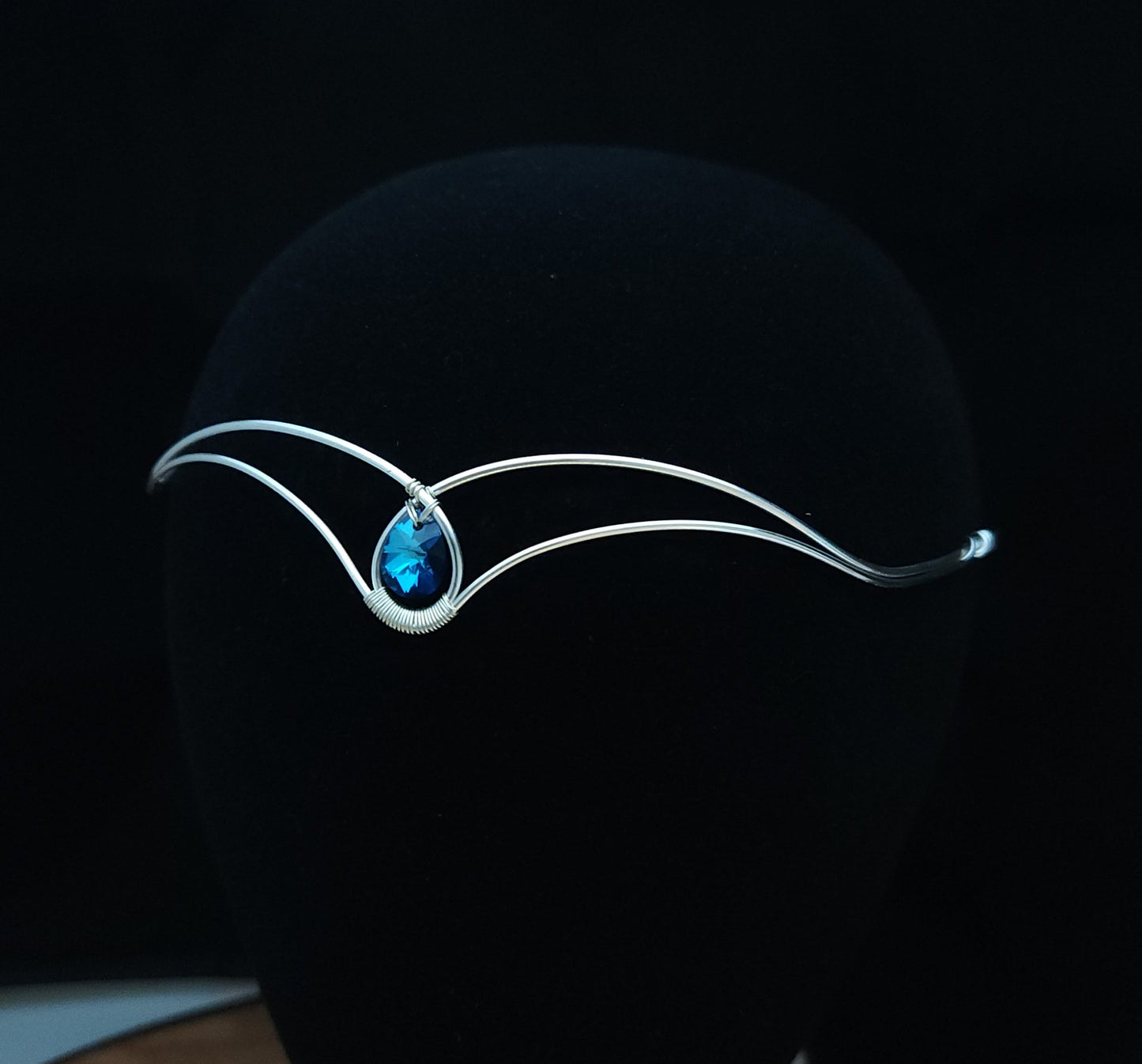 Medieval elven forehead crown with bermuda blue crystal