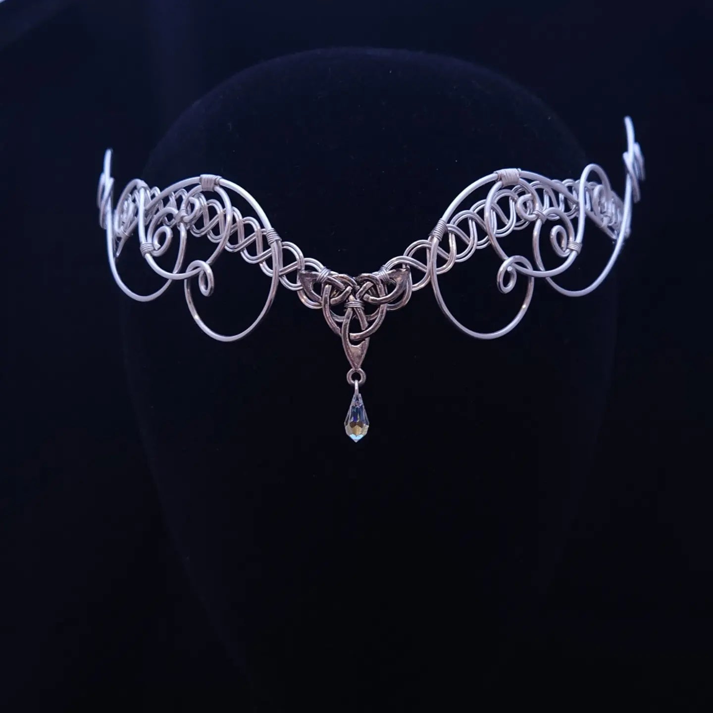 Silver Celtic Handfasting Tiara | Triquetra Forehead Circlet with AB Crystal