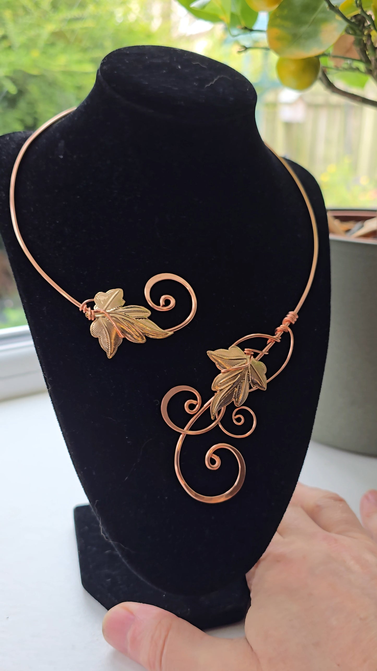 Handmade Rose Gold Copper Ivy Leaf Elven Torc Necklace Choker