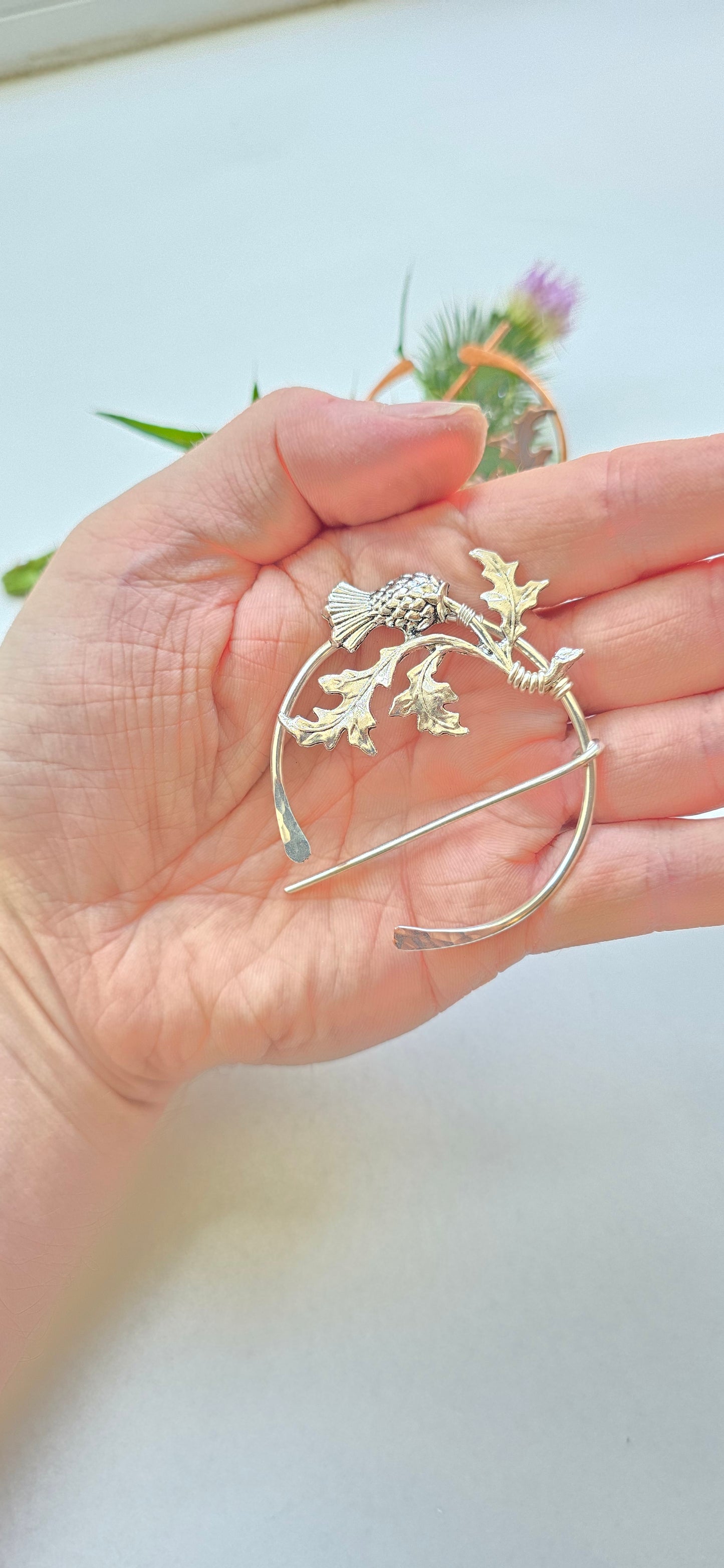 Handmade Silver Thistle Penannular Brooch | Scottish Cloak Pin Celtic Jewellery