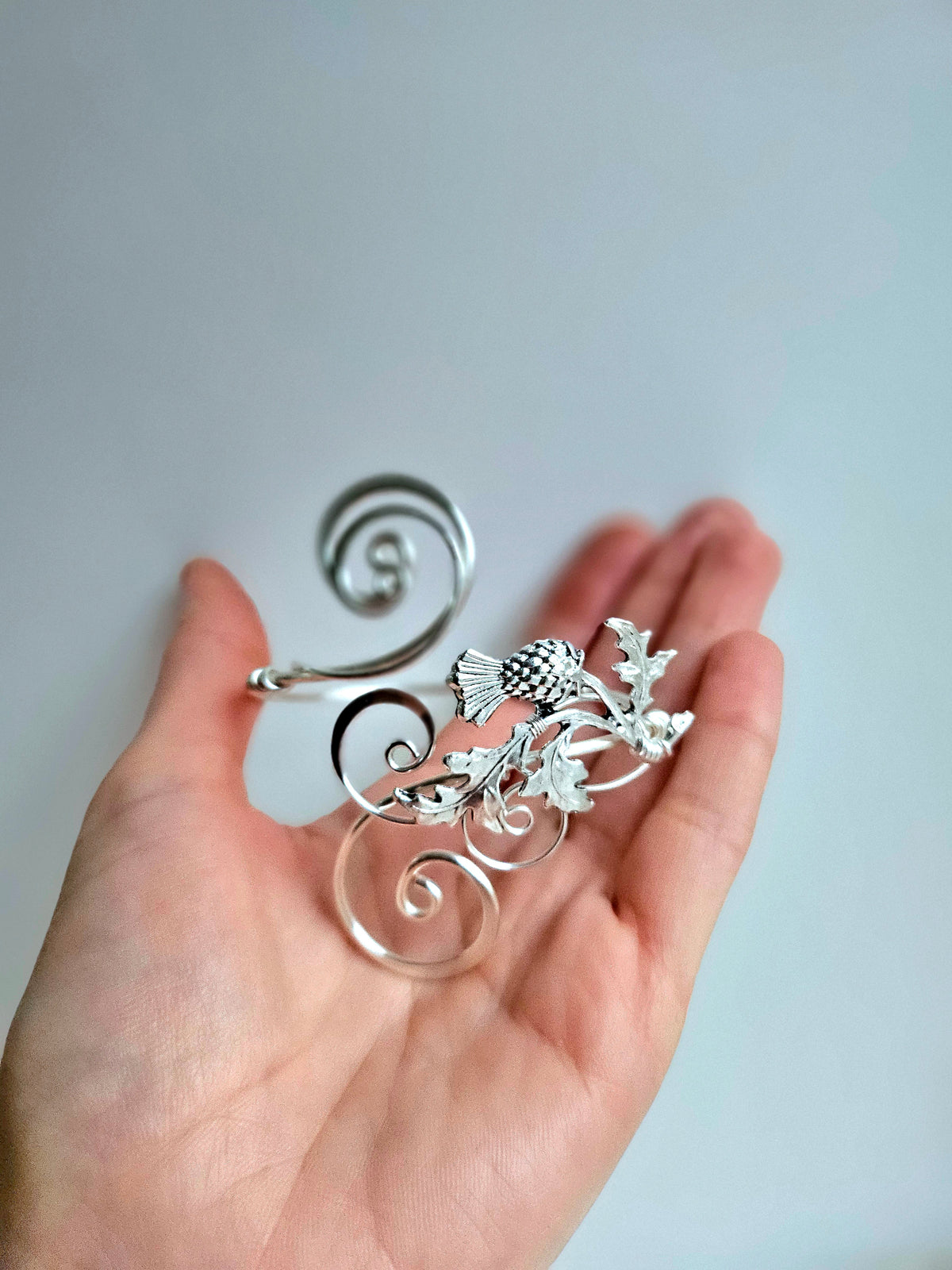 Silver Plated Scottish Thistle Bangle Cuff