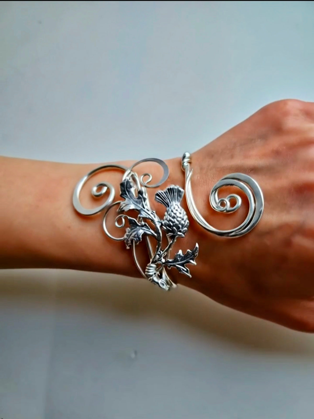 Silver Plated Scottish Thistle Bangle Cuff