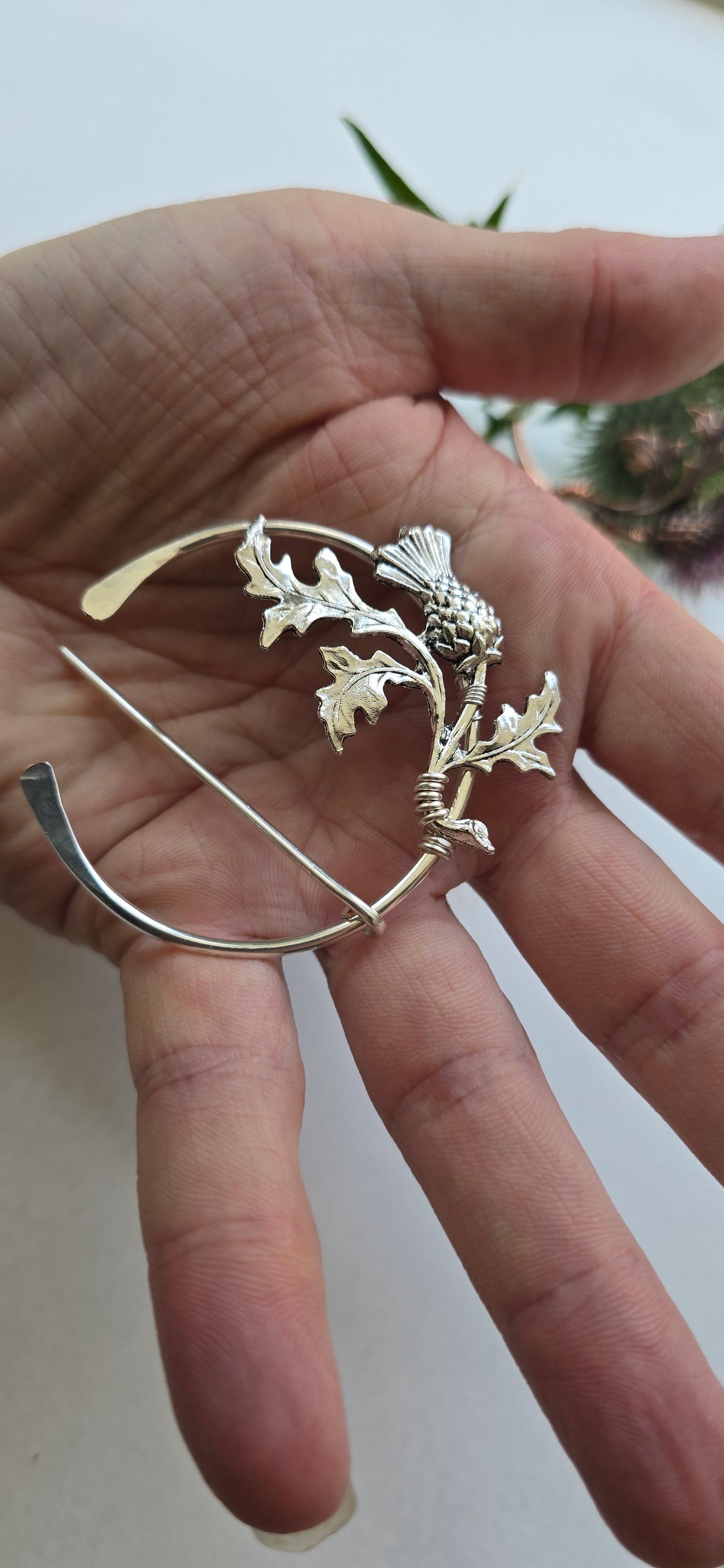 Handmade Silver Thistle Penannular Brooch | Scottish Cloak Pin Celtic Jewellery